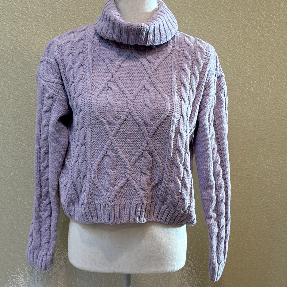 NWT Hippie Rose Lavender Cable Knit Turtleneck Sweater, Size S